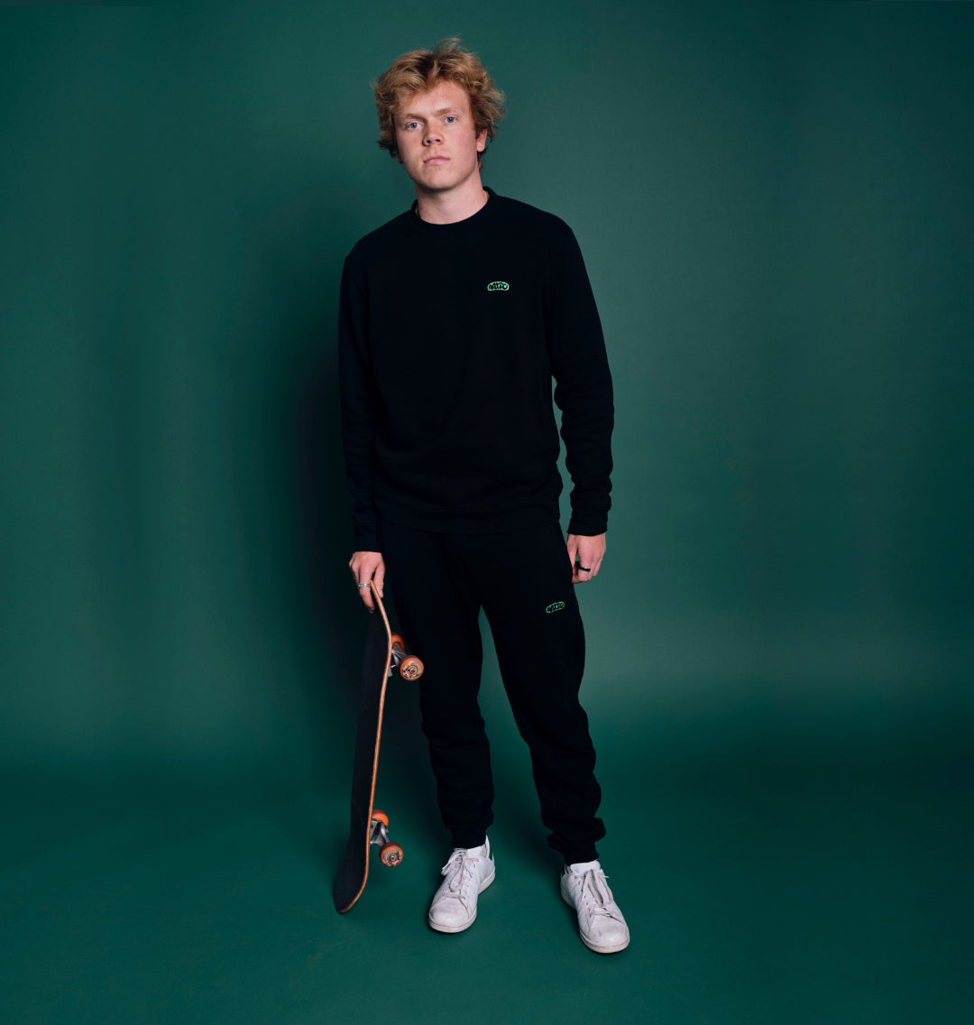 Black Embroidered MITO Sweatpants